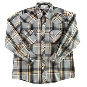 Distressed Western Wear Plaid Pearl Snap Shirt Men Size 17‎ 34/35 100% Acrylic